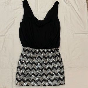 Black and silver sequins juniors mini dress